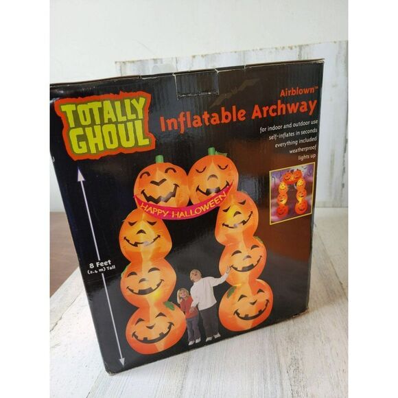 Gemmy inflatable pumpkin 8 ft archway Halloween totally Google lawn decor - Picture 2 of 4